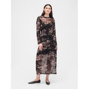 Gap Floral Mesh Long Sleeve‎ Maxi Dress Sheer Floral Whimsigoth Dark Fairy Vamp